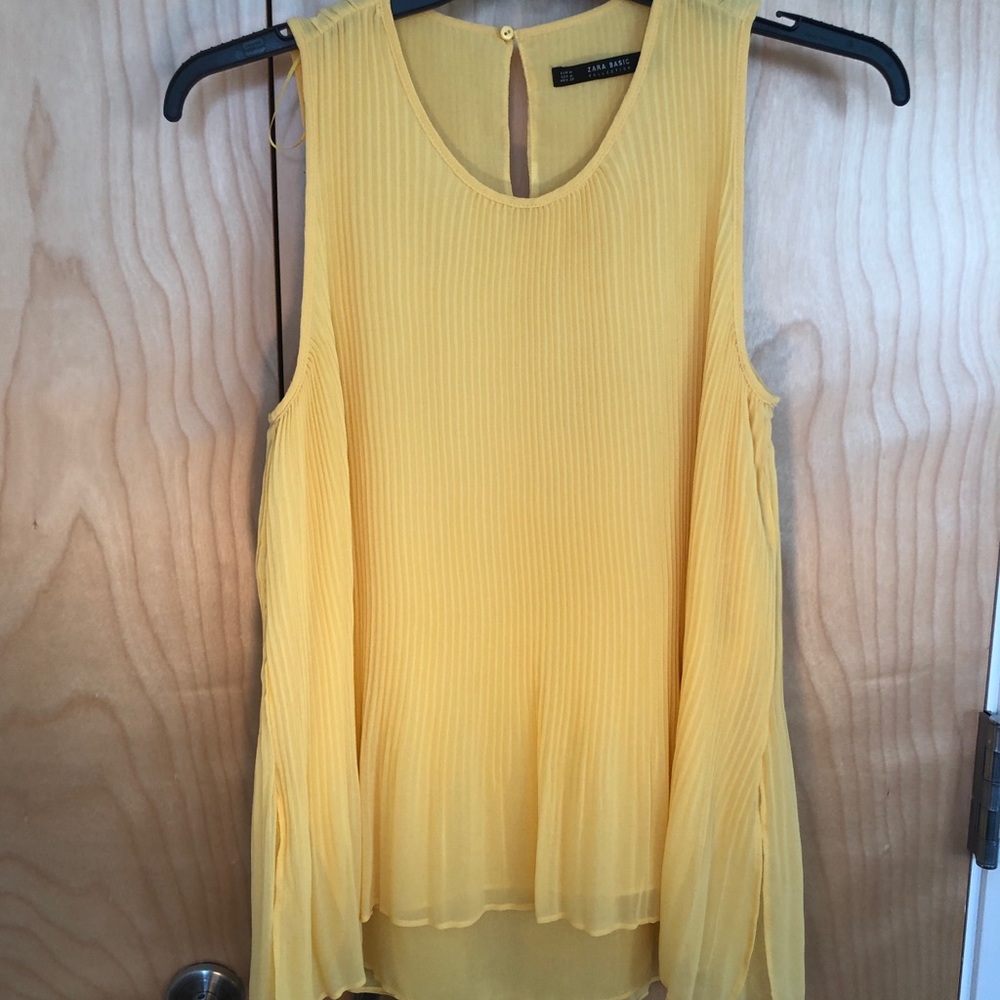 Zara yellow pleated long top tunic Size M ☀️ NWOT